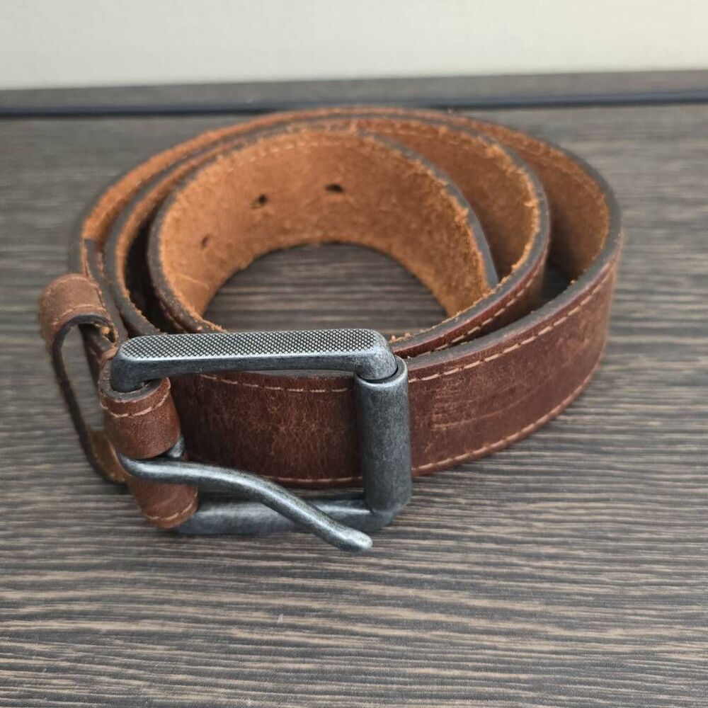 Levi's Genuine Tan Leather Belt, Distressed, Slvr Roller Buckle, EUC, S 30-32